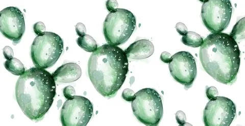 Cactus summer pattern Vector watercolor. Exotic dessert textures Stock Illustration
