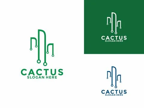 Cactus Tech logo icon design vector, Creative Green Cactus Network logo vec.. Stock Illustration