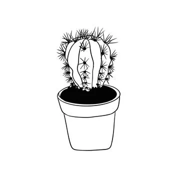 Cactus with thorns in a pot of earth Stock Illustration