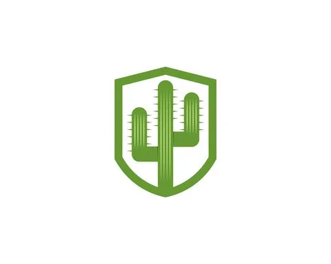 Cactus tree inside the green shield logo Illustrazione stock