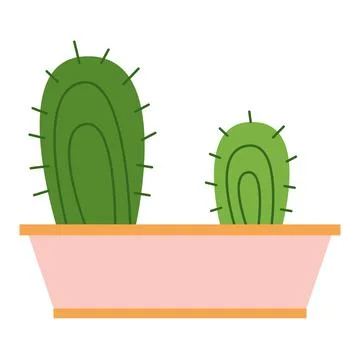 Cactus two with thorn in square ceramic flower pot Stock Illustration