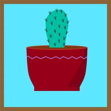Cactus vector art flower green home plate Stock Illustration