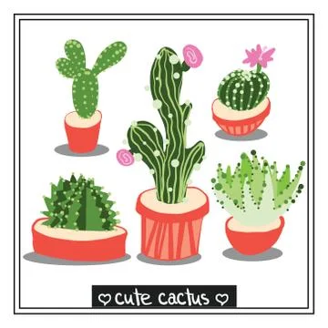 Cactus vector illustrations. Hand drawn outline cactus set. Cactus plants nat Illustrazione stock