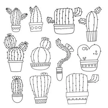 Cactus vector illustrations. Set of cute cacti Stock Illustration