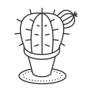 Cactus vector line icon, sign, illustration on background, editable strokes Stock Illustration