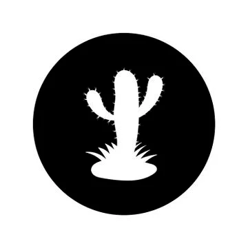 Cactus - vector logo icon for web. white on black. Minimalistic cartoon style Stock Illustration