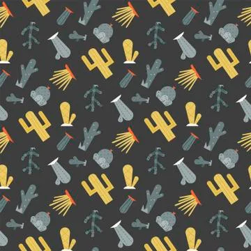 Cactus vector seamless pattern Stock Illustration