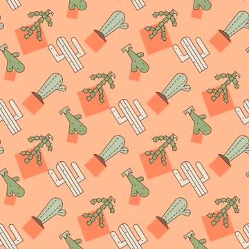 Cactus vector seamless pattern Stock Illustration