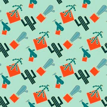 Cactus vector seamless pattern Stock Illustration