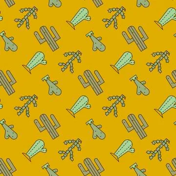 Cactus vector seamless pattern Stock Illustration