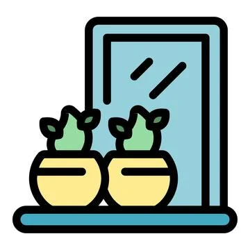 Cactus on window icon vector flat Stock Illustration
