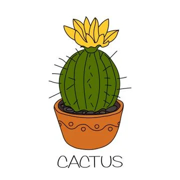 Cactus with yellow flower Stock Illustration