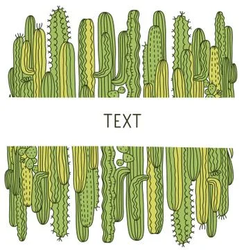Cactuses background. Green Succulent vector hand drawn illustration for desig Stock Illustration