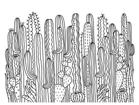 Cactuses background. Succulent vector hand drawn illustration for design isol Stock Illustration