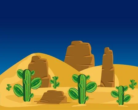 Cactuses in desert Stock Illustration
