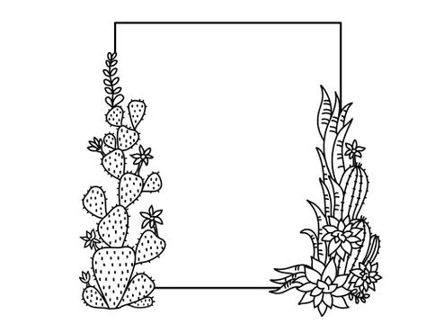 Cactuses frame. Succulent vector frame. Vector hand drawn illustration for te Stock Illustration