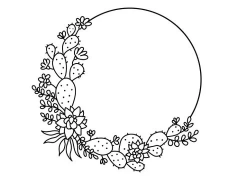 Cactuses frame. Succulent vector frame. Vector hand drawn illustration for te Stock Illustration