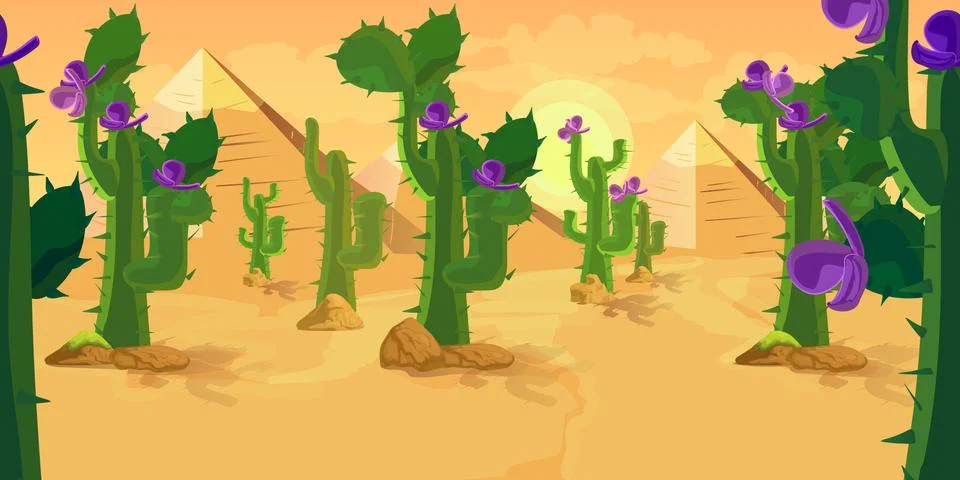 Cactuses Game Background Stock Illustration