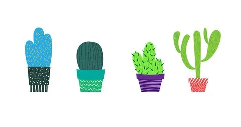 Cactuses in pots set vector illustration Stock Illustration