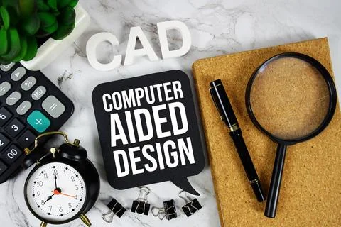 CAD - Computer Aided Design acronym with calculator, alarm clock and magnif.. Stock Photos