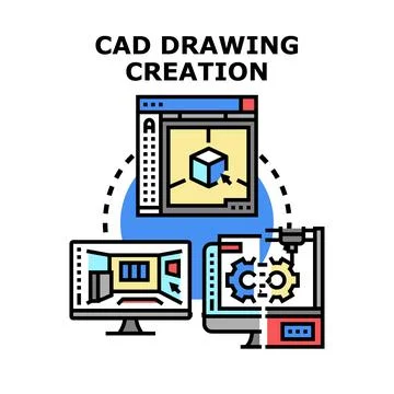 Cad drawing creation process and 3d design engineering Stock Illustration