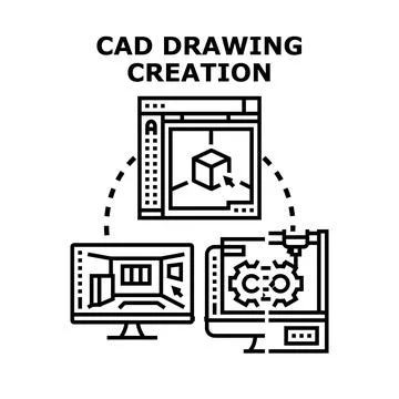 Cad drawing creation process and 3d design engineering Stock Illustration