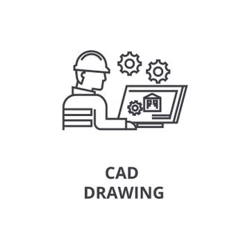 Cad drawing vector line icon, sign, illustration on background, editable strokes Stock Illustration