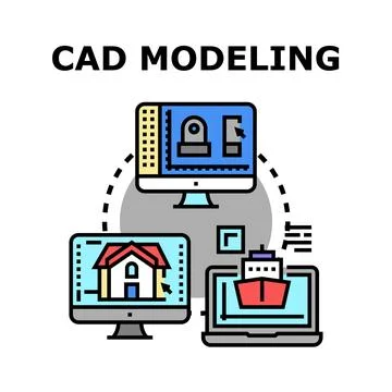 Cad modeling illustrating engineering, architectural, and shipbuilding proc.. Stock Illustration