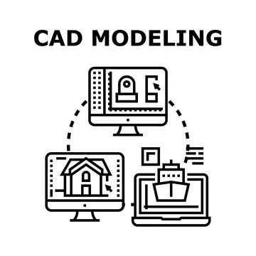 Cad modeling process connecting various design projects. Including mechanical Stock Illustration