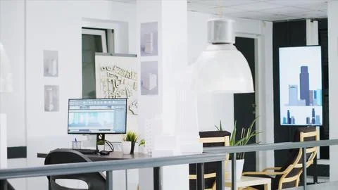 Cad modeling system running on PC at a empty workstation 写真素材