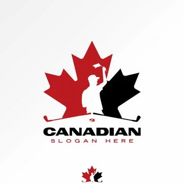 Cadanian maple man daddy hat raise flag hockey stick ball to sport tournament Illustrazione stock