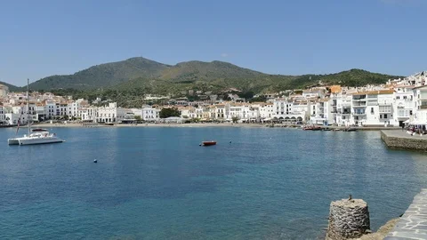 Cadaques figueres spain, handheld view of the small city town beach Stock Footage 119556876