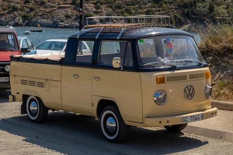 Cadaques, Spain, August 1, 2016. Classic Volkswagen pickup with roof racks Stock Photos