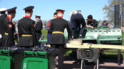 Cadets are given a lunch Stock Footage 95060281