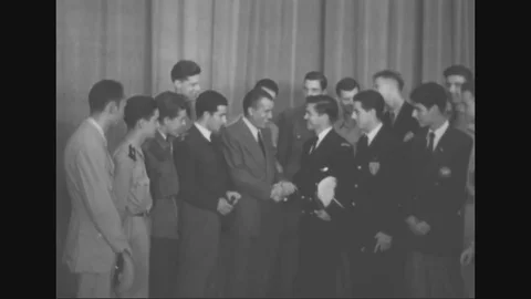 Cadets being greeted by Ed Sullivan on his program - 1953 Stock Footage 100566659
