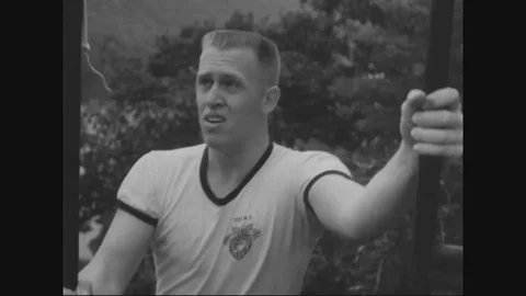 Cadets being trained for Buckner slide at lake popo - 1950 Stock Footage 90460235