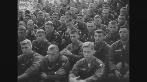 Cadets learn platoon tactics at assembly area - 1950 Stock Footage 90460213