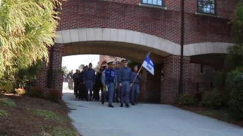 Cadets March in Formation with Platoon Flag Stock Footage 69226471