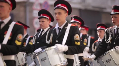 Cadets marching with drums Stock Footage 59937334