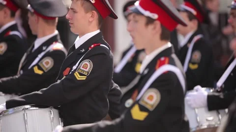 Cadets marching with drums Stock Footage 59937346