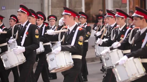 Cadets marching with drums Stock Footage 59937380