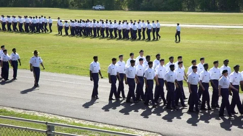 Cadets marching in formation during graduation, Fort Jackson Stock Footage 93195333
