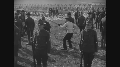Cadets practice with bayonet dummies - 1917-1918 Vídeos de archivo 83702659