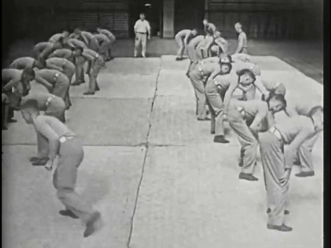 Cadets practice swimming at West Point in the 1930s. Stock Footage 75298167