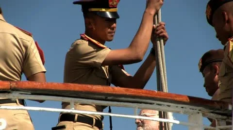 Cadets talking on deck Stock Footage 12183611