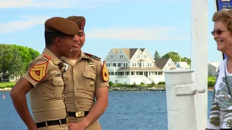 Cadets talking on deck Stock Footage 12184838