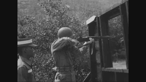 Cadets train with advanced weapons under the Officer's supervision - 1950 Stock Footage 90460183