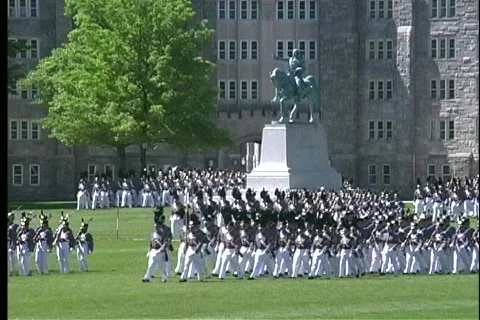 Cadets at West Point march in full military dress uniform. Stock Footage