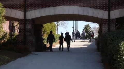Cadets/Students Walking Through Tunnel to Parade Ground Stock Footage 69225894
