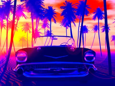 Cadillac on the beach Stock Illustration